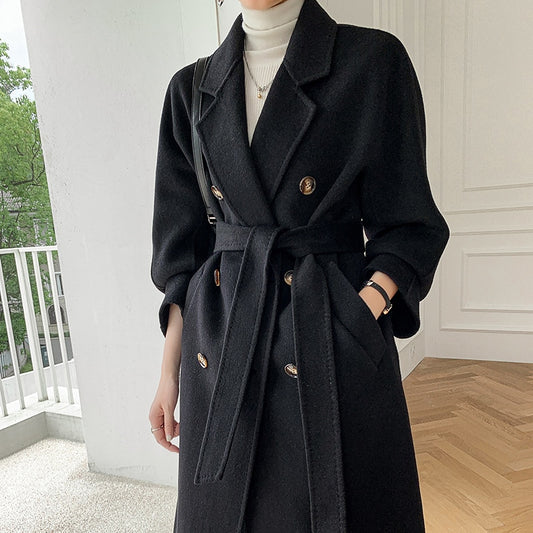 Double-Breasted Black Trench Coat