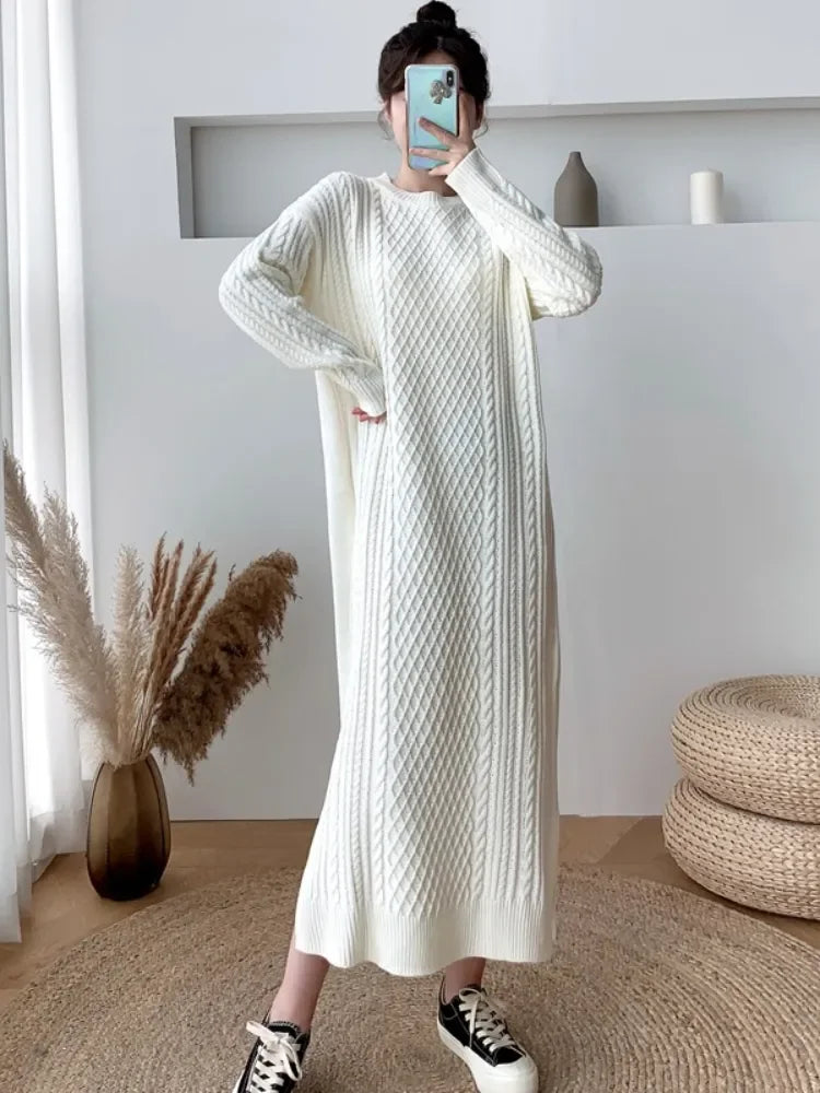 Knitted Sweater Dress High Neck Long Sleeve Sweater Dresses