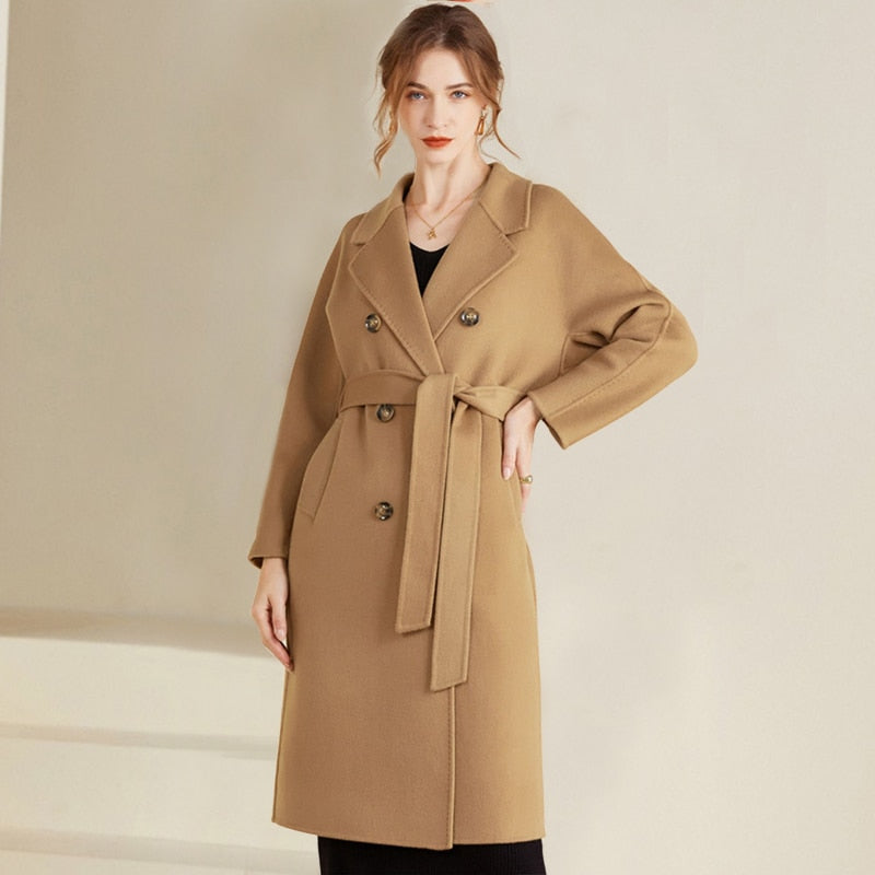 Camel Double Breasted Trench Long Coat