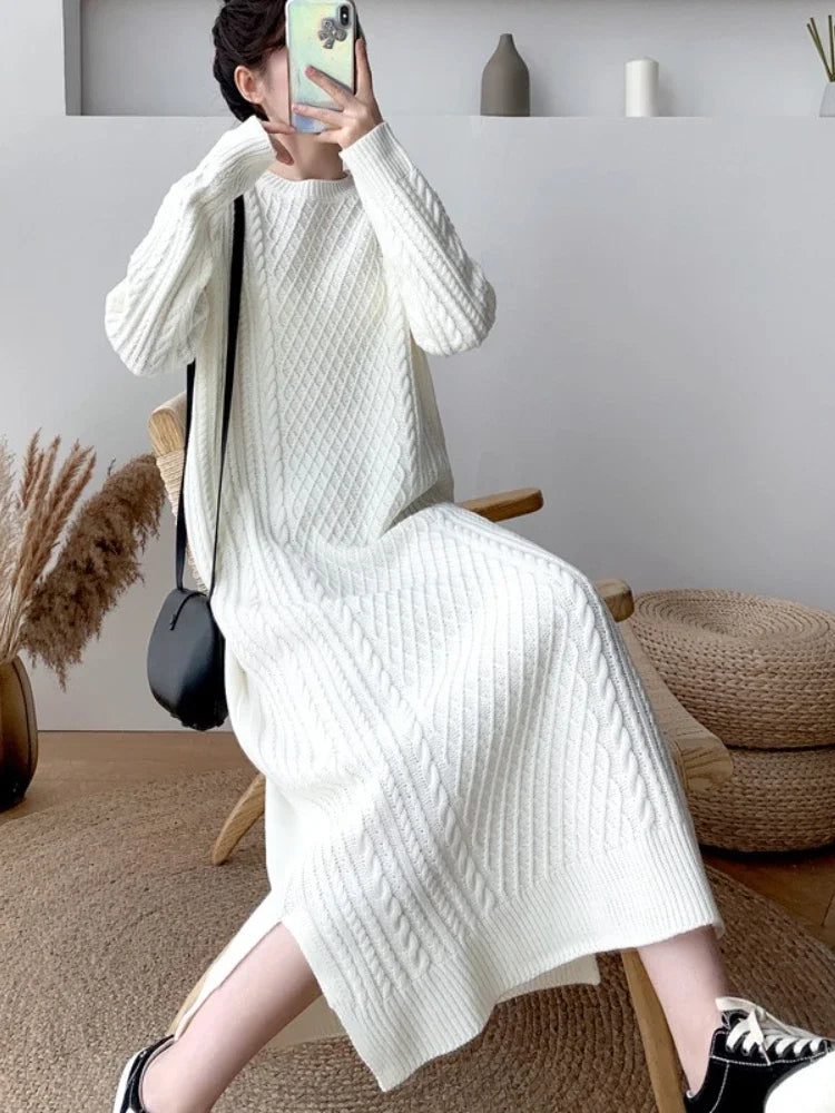 Knitted Sweater Dress High Neck Long Sleeve Sweater Dresses