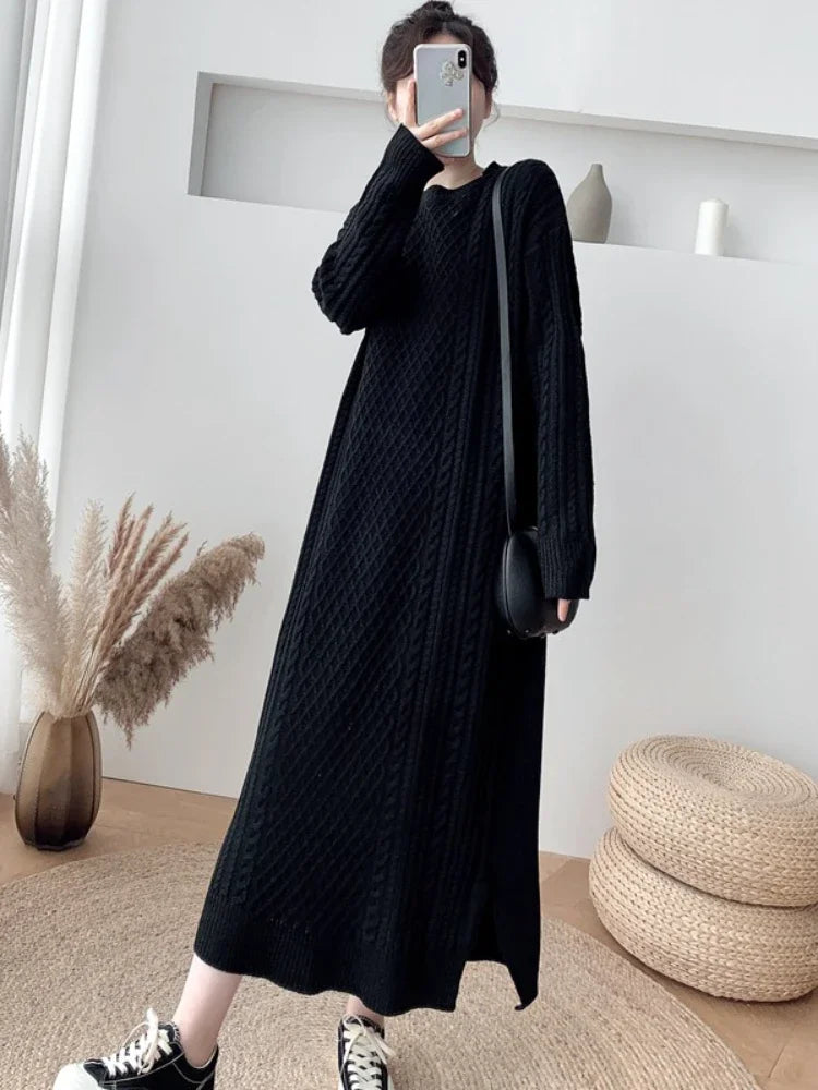 Knitted Sweater Dress High Neck Long Sleeve Sweater Dresses